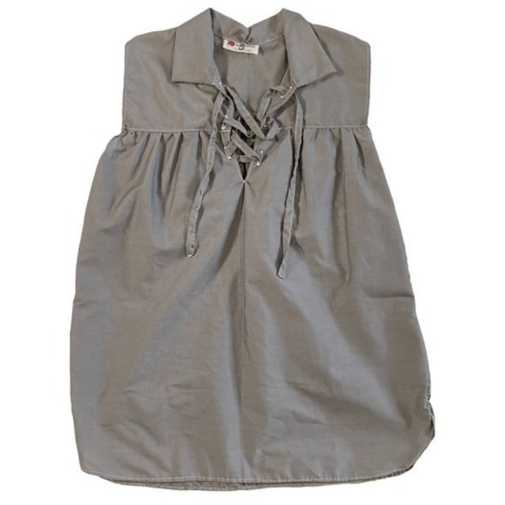 Grey Handmade Women's Sleeveless Renaissance Tunic V Neck Tie Up Loose